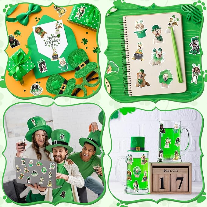 h1vojoxo st. patrick's day cat stickers - 1000pcs irish shamrock holiday cat stickers for kids 16 designs st. patrick's cute cat realistic sticker for craft st. patrick funny cat stickers for envelope