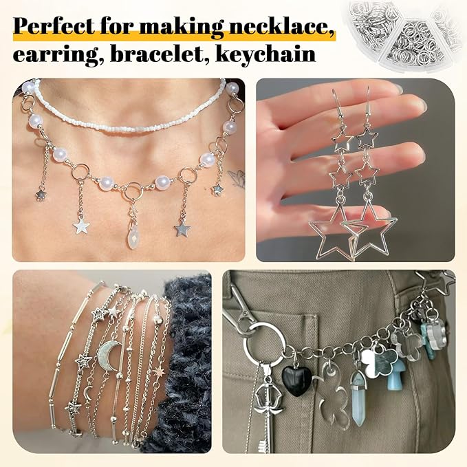 Gartful Jump Rings for Jewelry Making, 4-10mm Silver Jump Ring with Pliers & Tweezers & Opener Ring for Jewelry Repair & DIY Necklace, Bracelet, Earring, Keychain