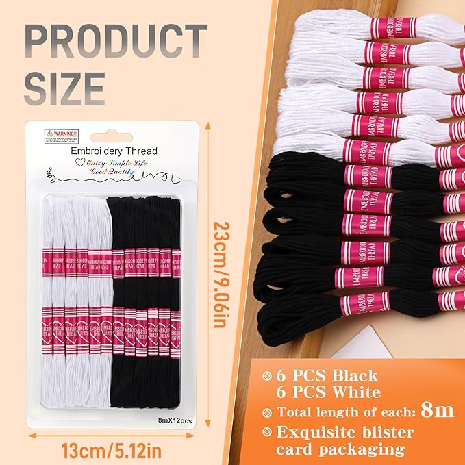 Embroidery Floss,12 Skeins Black and White Embroidery Thread,Friendship Bracelet String for DIY Making,Embroidery Crafts