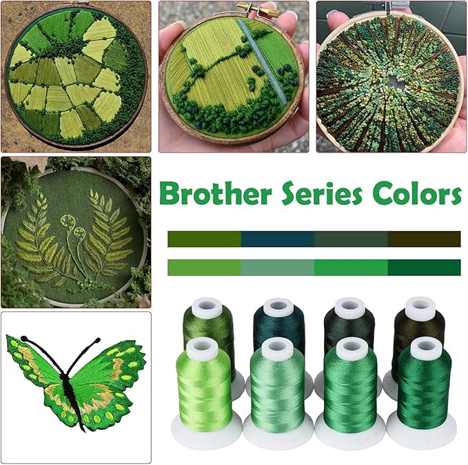 Simthread Embroidery Thread Green Series Polyester Multi-Purpose Serger Thread 15 Spools Set, Each Spool 40WT and 1100YD for Embroidery Sewing Machine