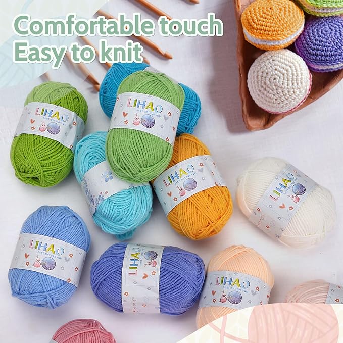 LIHAO 12pcs Yarns for Crocheting, Acrylic Yarn Bundle 4 Ply for Amigurumi and Crafts, 2300 Yards