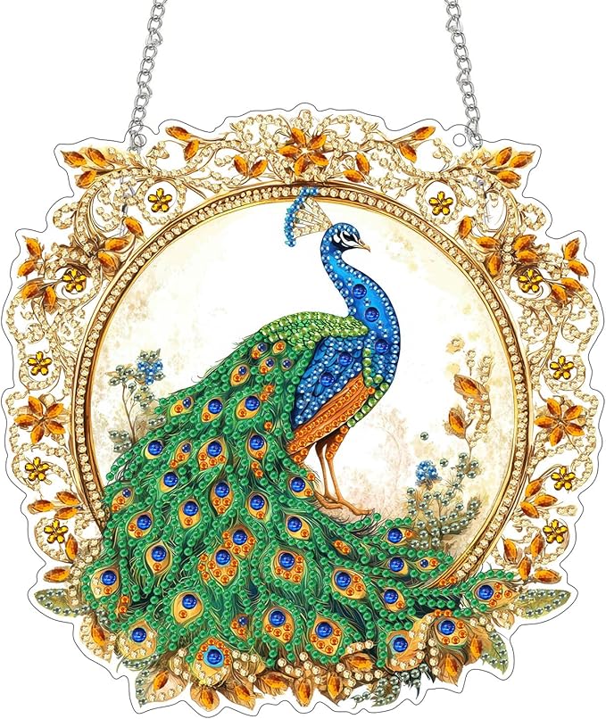 SKRYUIE Peacock Hanging Diamond Art Kits for Adults Pendant Suncatcher, Special Shaped Crystal DIY Pearl Diamond Painting Kit, Gift for Mother Spring Summer Window Wreath Decor 7.88 x 7.68 Inch D7