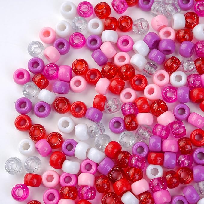 1000PCS 6x9mm Valentine's Day Red Theme Pony Beads Bulk, 15 Color Kandi Beads for Bracelets Making Kit, Hair Braids Crafts Jewelry Making Crafts Friendship Necklace Earrings DIY (Red Mixed Color)