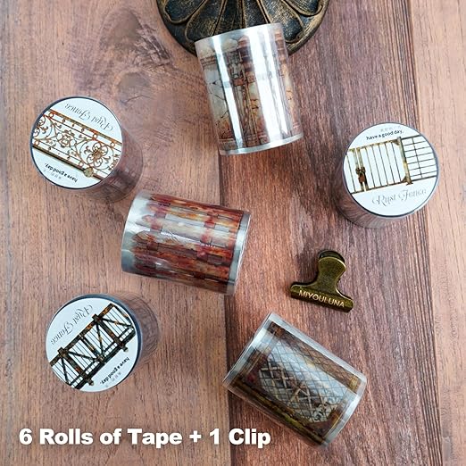 6 Rolls Retro Rust Fence PET Tape, Vintage Industrial Fence Collage Set for Scrapbook, Junk Journal, Tags, DIY Crafts & Personal Decor