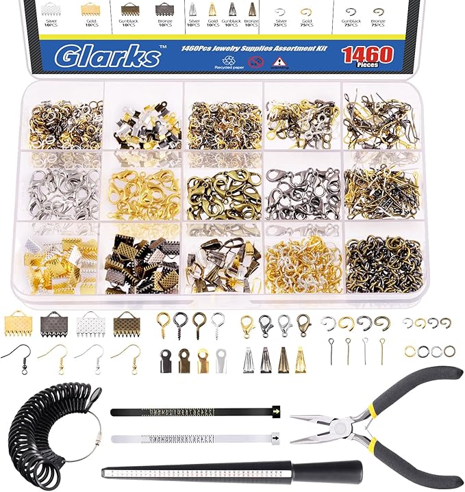 Glarks 1465Pcs Jewelry Making Kit, Jewelry Making Supplies Kit Includes Jewelry Pliers Tools, Jewelry Findings for Jewelry Making and Repair