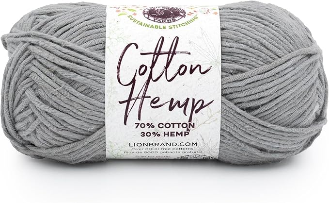 Lion Brand Yarn Cotton Hemp Soft, Durable Yarn for Crochet and Knitting, 1 Pack, Steel Grey