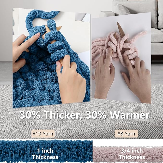 Chunky Yarn for Hand Knitting - #10 Chunky Chenille Yarn, Jumbo Big Thick Chunky Yarns for Crocheting, Super Bulky Chunky Knit Blanket Yarns, 8 Skein (25 yds 8 oz Each Skein), Indigo