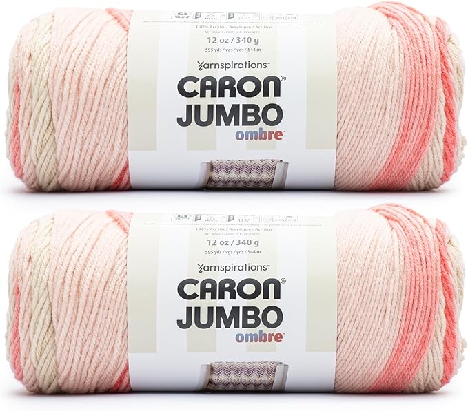 Caron Jumbo Ombre Blossom Yarn - 2 Pack of 12oz/340g - Acrylic - #4 Worsted (Medium) - 595 Yards - Knitting & Crochet