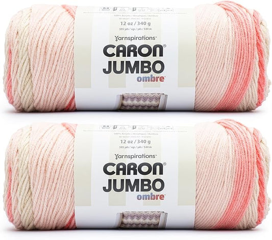 Caron Jumbo Ombre Blossom Yarn - 2 Pack of 12oz/340g - Acrylic - #4 Worsted (Medium) - 595 Yards - Knitting & Crochet