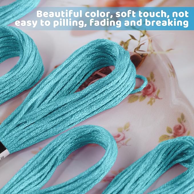 14 Skeins Sky-Blue Embroidery Floss, 8m Cotton Embroidery Thread, Cross Stitch Thread Set for for DIY Making, Embroidery Crafts