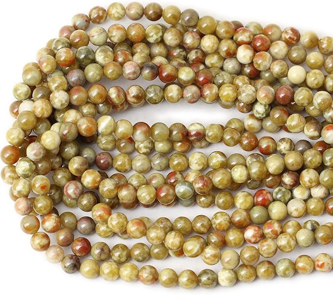 cheavian 45pcs 8mm natural yellowish green serpentine jade round loose stone beads for jewelry making 1 strand 15"