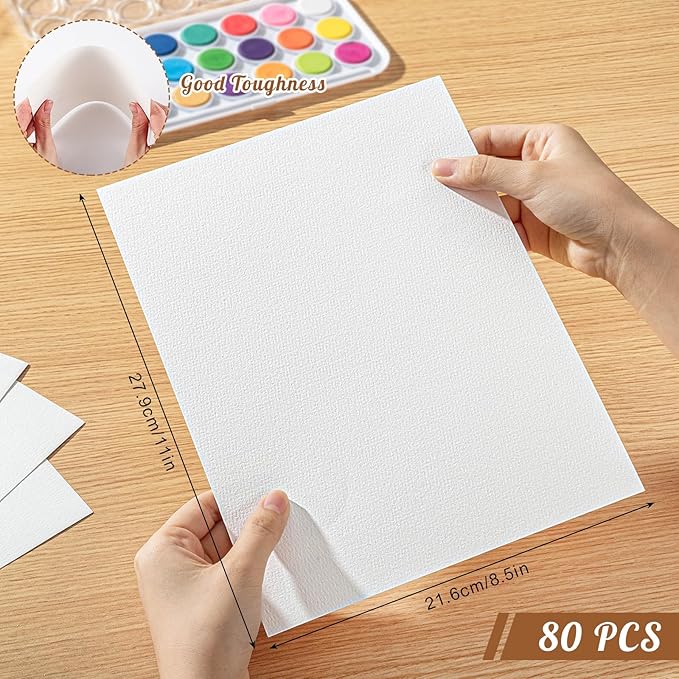 80 Sheets Watercolor Paper Bulk, 110 lb/230 GSM Cold Press Paper White Water Color Paper for Kids Child Students Adults Artists Drawing Wedding Gift Cards(8.5x11 Inch)