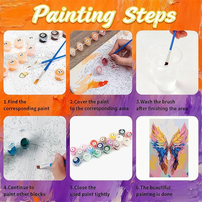 Gemozaic Framed Paint by Numbers Kit for Adults, Angel Wing Adults Paint by Number Kits on Canvas with Wooden Easel for Home, Office, Wall Decor, 8 x 12 Inch