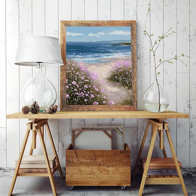 CHWGLFGG Paint by Numbers Kit for Adults Beginner, Beach Wildflower Adult Paint by Number Kits on Canvas, DIY Acrylic Oil Easy Painting by Numbers for Home Wall Decor 16X20 inch (Without Frame)