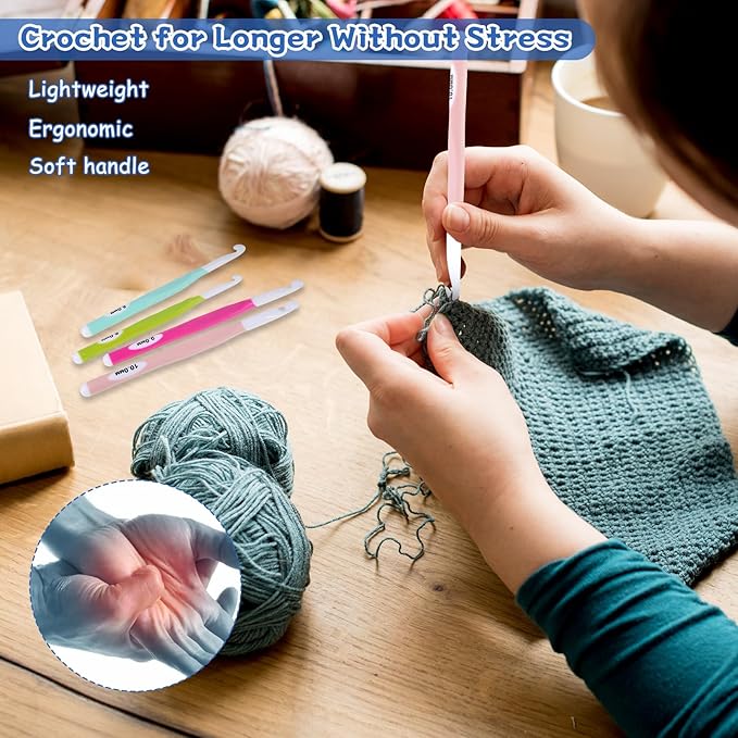 Yuomeaz 4Pcs Crochet Hooks, 6/8/9/10mm Crochet Hook Set, Ergonomic Rubber Handle Crochets Knitting Needles for DIY Craft, Beginners, Women, Adults