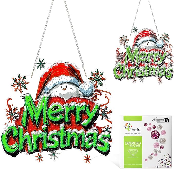 MAXBYE Christmas Diamond Art Kit for Adults, 5D Special Shape Diamond Painting Pendant Kits, Christmas Decoration Pendant, Gem Art Painting Window Ornament for Home Decor Gift