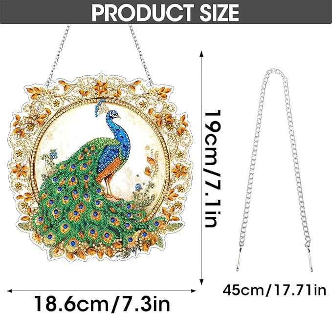 SKRYUIE Peacock Hanging Diamond Art Kits for Adults Pendant Suncatcher, Special Shaped Crystal DIY Pearl Diamond Painting Kit, Gift for Mother Spring Summer Window Wreath Decor 7.88 x 7.68 Inch D7