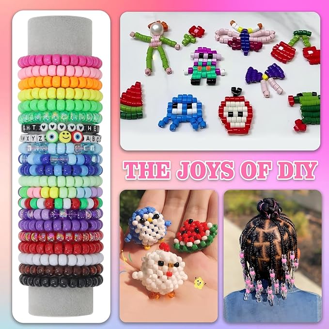 lis hegensa pony beads bulk,kandi beads for necklace jewelry making hair braiding,bracelets making kits,hair bead,bracelet plastic bead for crafts braids girls(24 color,1000pcs)