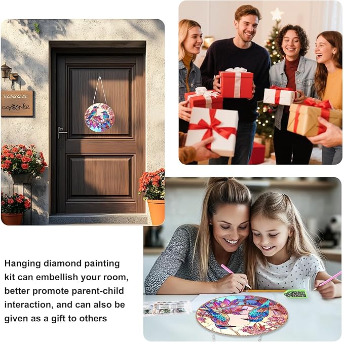 TOSTOG Diamond Art Hanging Kits for Adults, Colorful Bird Diamond Painting for Adults Window Pendant, Special Shape Diamonds Bird Diamond Painting Hanging Pendant Kit for Wall Decor Gift
