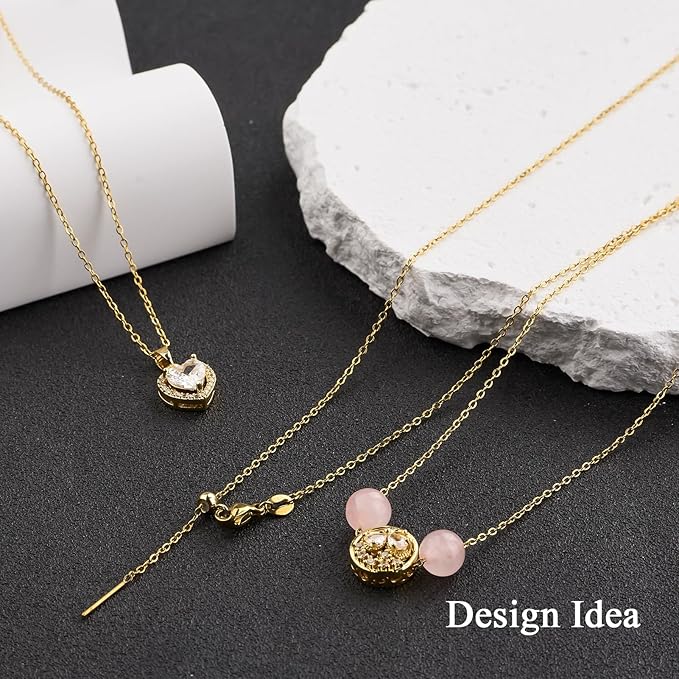 GTVOODX 10 Pack Gold Filled Necklace Chain Bulk Adjustable Stainless Steel Dainty Cable Chain for Jewelry Making with Rubber Stopper Beads