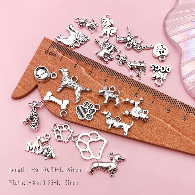 Youdiyla 100pcs Craft Supplies Pet Dog Animals Charms Pendants for Crafting Jewelry Findings Making Accessory for DIY Necklace Bracelet (Antique Sliver)