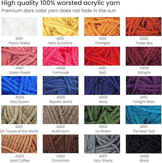 ARTEZA Acrylic Yarn for Crocheting, 20 Mini-Skeins of Worsted Yarn for Knitting in Dark Colors, Knitting & Crochet Supplies