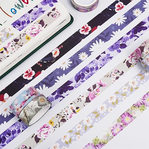 YUBBAEX 10 Rolls Spring Flowers Washi Tape Set Masking Decorative Tapes (Cold Tone)