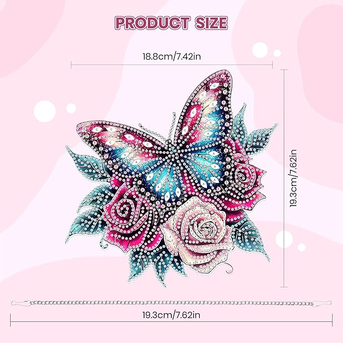 MOGTAA Butterfly Diamond Art Hanging Pendant Kits, 5D Special Shape Diamond Art Kits for Adults, Crystal Rhinestones Flowers Diamond Painting Gem Art for Home Garden Window Wall Decor