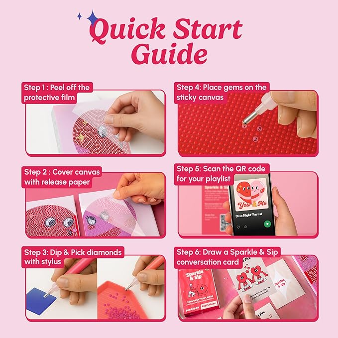 HOUSE OF PARTY Diamond Art Kits for Adults - Date Night Diamond Art Paintings Kit, Relaxing Craft Kits with Conversation Cards, Playlist & Wood Frame for Beginners, Fun DIY Gifts for Couples