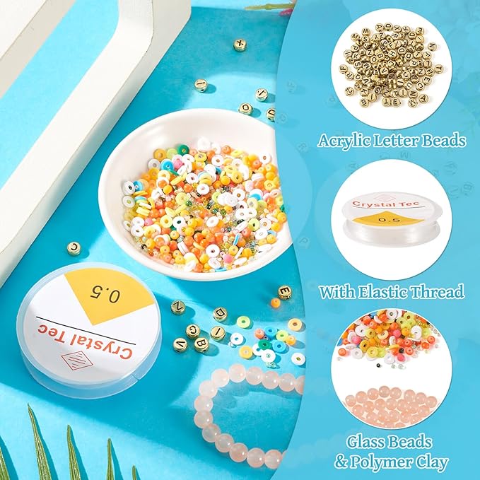 Spritewelry Friendship Bracelet Making Kit with Glass Seed Beads 8mm Pink Clay Beads Bracelet Making Kit for Adults Letter Bead for Jewelry Making DIY Crafts Gift Supplies 1 Bag