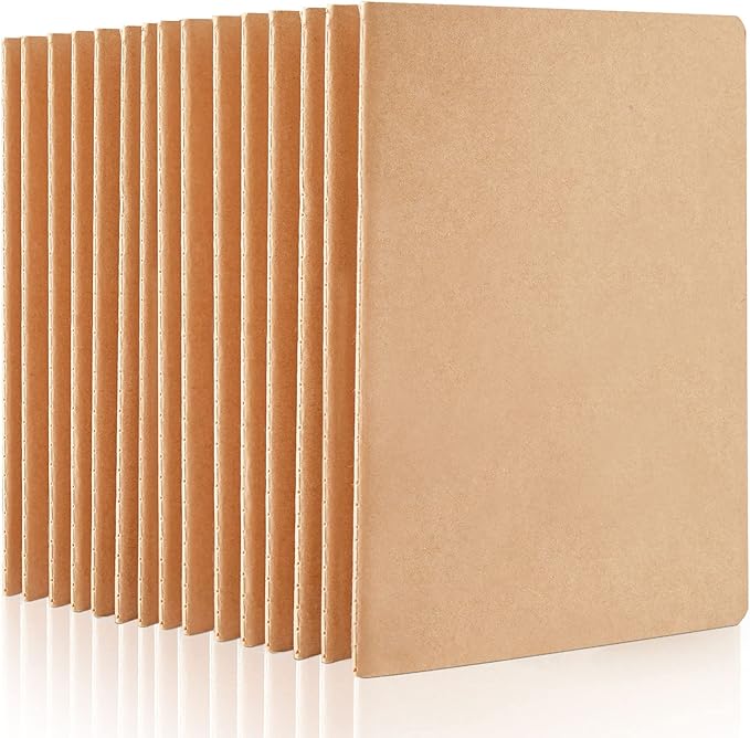 feela 15 pack blank kraft notebooks, unlined sketchbook note pad travel journal for drawing doodling writing, journal bulk for women kids students office school supplies, a5, 60 pages, 8.3” x 5.5”