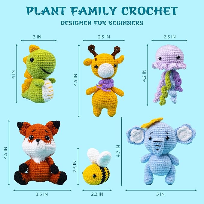 CROBABIO 6Pcs Crochet Kit for Beginners, 2026 DIY Craft for Adults and Kids, Great Gift for Crochet Lovers, Crocheting Animal Kits with Step by Step Videos,Yarn,Crochet Hook,Birthday Holiday Gift