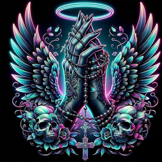 ijbnhd Angel Hand Diamond Art Kits for Adults, Angel Wings Diamond Painting Kit for Beginners, Full Drill Round Christ Cross Gem Art Craft Kits for Home Wall Decor 14x14 Inch