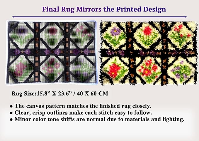 KitsMaster Latch Hook Kits for Adults, Crafts for Adults Women New Hobbies DIY Printed Canvas Rug for Home Decor Festival Gift 23.6''x15.8'' (Floral Trellis Bloom)