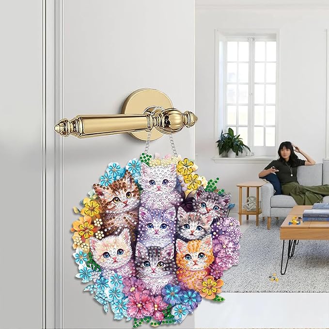 Zariocy Hanging Diamond Art Ornament Cats Kits for Adults – Special Crystal Double Sided Pendant, DIY Animal Diamond Painting Acrylic Board Window Pendants Home Garden Wall Hanging Decor 8x8 inch