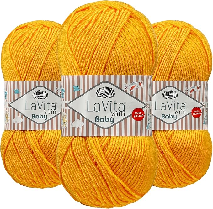 LaVita Baby Premium Anti-Pill Acrylic Yarn - 820 Yards, 3 x 3.5 oz - Warm, Airy Fiber with Silky Texture - Oeko-TEX Certified, Durable, Lightweight, Long-Lasting, Solid Pastel Colors - 3 Skeins Pack