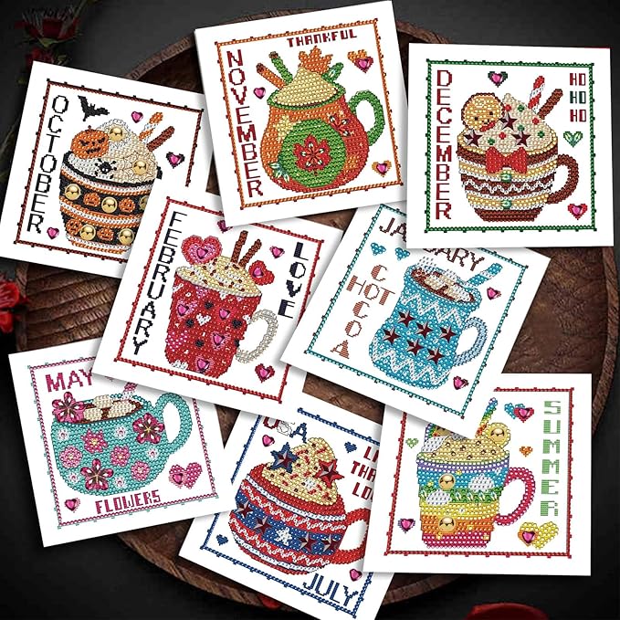 YOKUSHI 12 PCS Monthly Diamond Art Painting Greeting Cards, 12 Month from Jan - Dec Craft DIY Card Making Kits for Adults Gifts (Month)