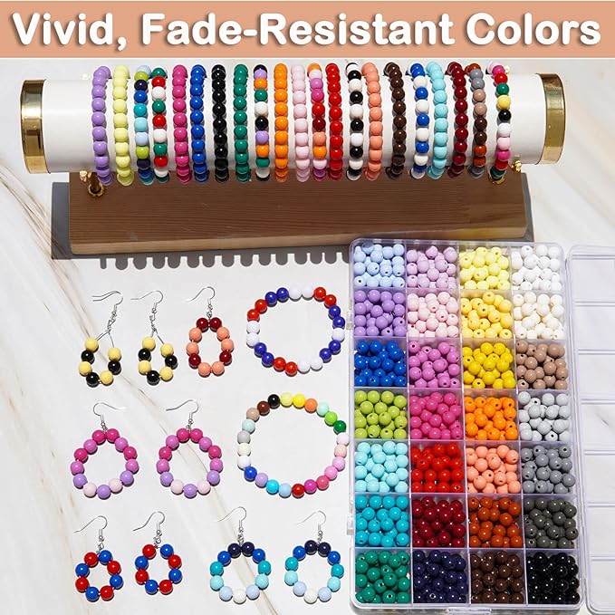 870Pcs 8mm Acrylic Round Beads for Jewelry Making, 28 Colors Assorted Round Beads for Bracelets Making Kit Pastel Plastic Bubble Gum Loose Spacer Beads for Bracelets Necklace Earring DIY Craft