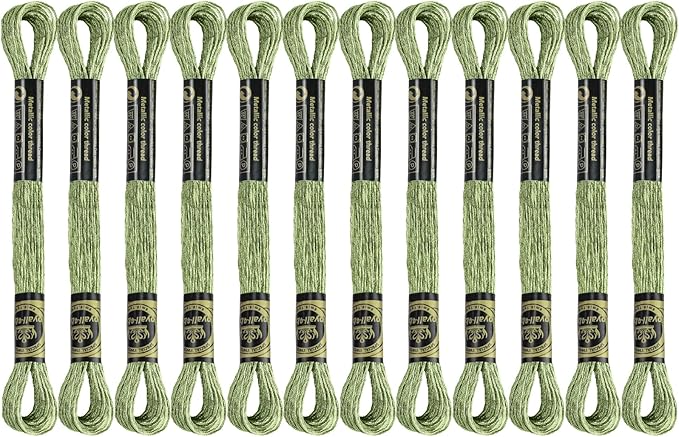 12 Skeins Embroidery Floss, Olive Metallic Embroidery Thread Polyester Cross-Stitch Threads for Hand Embroidery String Art DIY Creation