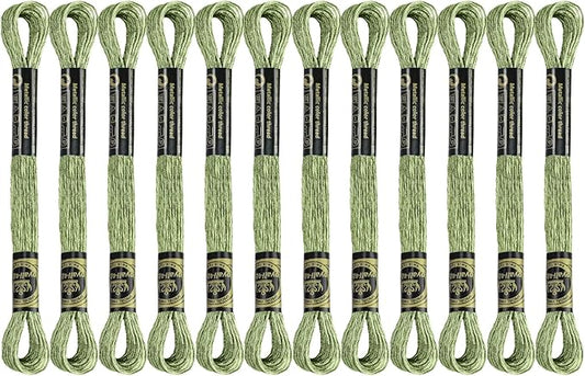 12 Skeins Embroidery Floss, Olive Metallic Embroidery Thread Polyester Cross-Stitch Threads for Hand Embroidery String Art DIY Creation