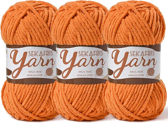 3 Pack Fluffy Velvet Yarn for Crocheting，Baby Blanket Yarn for Crocheting Soft，150g(196.8yds) Amigurumi Yarns，Plush Chenille Crochet Yarns，Puzzle Yarn for Crochet Weaving Craft(3 Orange)