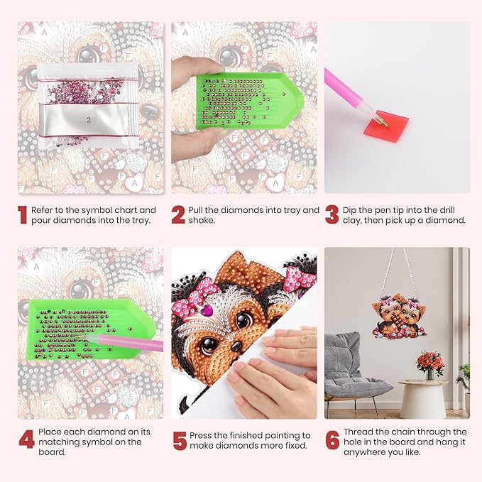 MXJSUA Yorkshire Dog Diamond Art Hanging Kits for Adults Beginners, Valentine's Day Crystal Diamond Suncatchers, Special Shape Diamond Painting Pendant Window Ornament Gifts for Home Wall Decor
