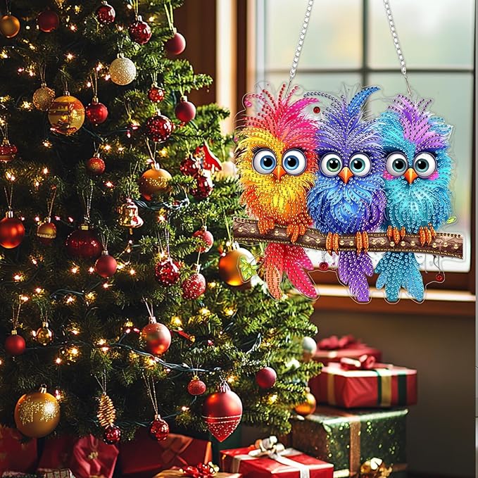 SENQAO Bird Diamond Art Hanging Kits for Adults Kids, Double Sided DIY Acrylic Diamond Art Painting Window Pendants Home Garden Wall Hanging Kits Hanging Ornament