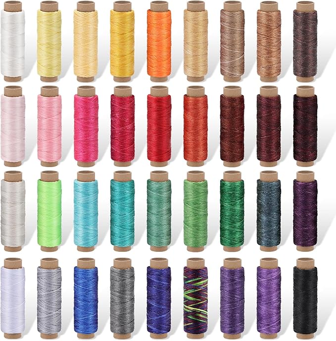 36 Colors Waxed Thread for Leather Sewing, 1188 Yards Colorful Leather Thread, 33 Yards Per Color Waxed Polyester Cord, Sewing Threads, Hand Stitching Threads for Hand Sewing