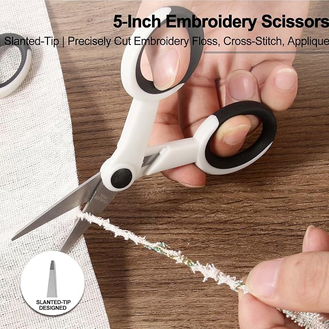 Premium Sewing Scissors Bundle, 8" Heavy Duty Fabric, 5" Embroidery, 4" Small Detail Scissors, 5" Thread Snips, Tailoring, Dressmaking, Quilting, Arts&Craft Supplies, White