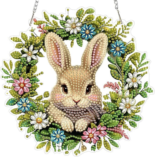 MOGTAA Easter Bunny Diamond Art Hanging Kits for Adults Beginners, Flwoers Landscape Diamond Art Suncatchers, 5D Special Shape Diamond Painting Window Pendant Kit for Home Garden Wall Decor
