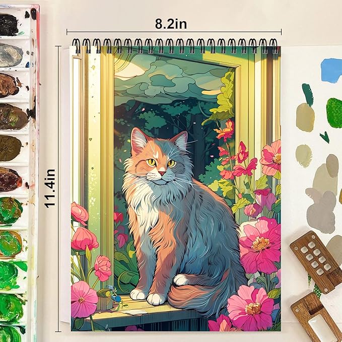 Cat Coloring Book for Adults Spiral Bound, One Sided Design Cat Adult Coloring Book Spiral Bound for Women Anxiety Therapy Thick Paper - 30 Pages for Stress Relief and Relaxation