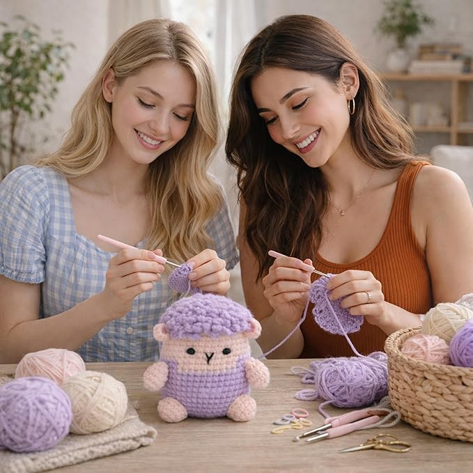 HOUSE CREATIVITY Beginner Crochet Kit for Adults, Beginners Crocheting Knitting Kit with Yarn Sets, Step-by-Step Video Tutorials,Animal Craft Kit, Holiday Birthday Gifts(Sheep)