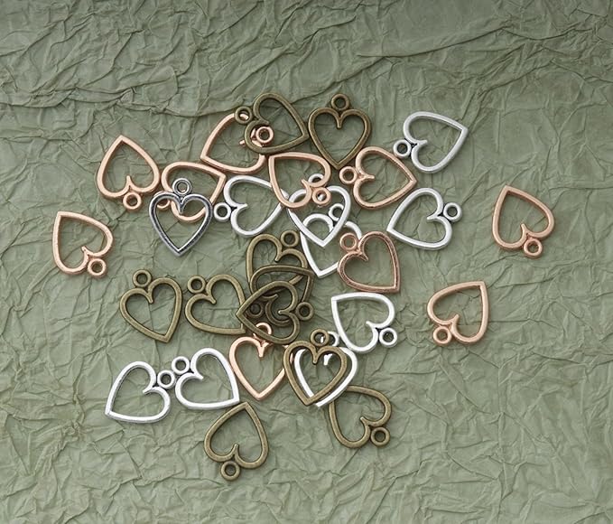 Ruwado 50 pcs Hollow Heart Jewelry Making Kits for Jewelry Making Small 1.5 x 1.2 cm Cute Accessories for DIY Crafting Project Christmas Tree Décor Necklace Bracelet Keychain Earring (Colorful)