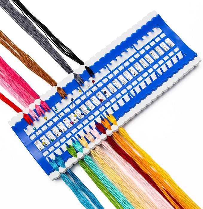 50 Positions Floss Organizer Embroidery Shelf, Luxiv Thread Organizers for Cross Stitch Embroidery Thread Holder with 15P Replaceable Paper Card, Embroidery Floss Organizer (Blue, 50 Positions)